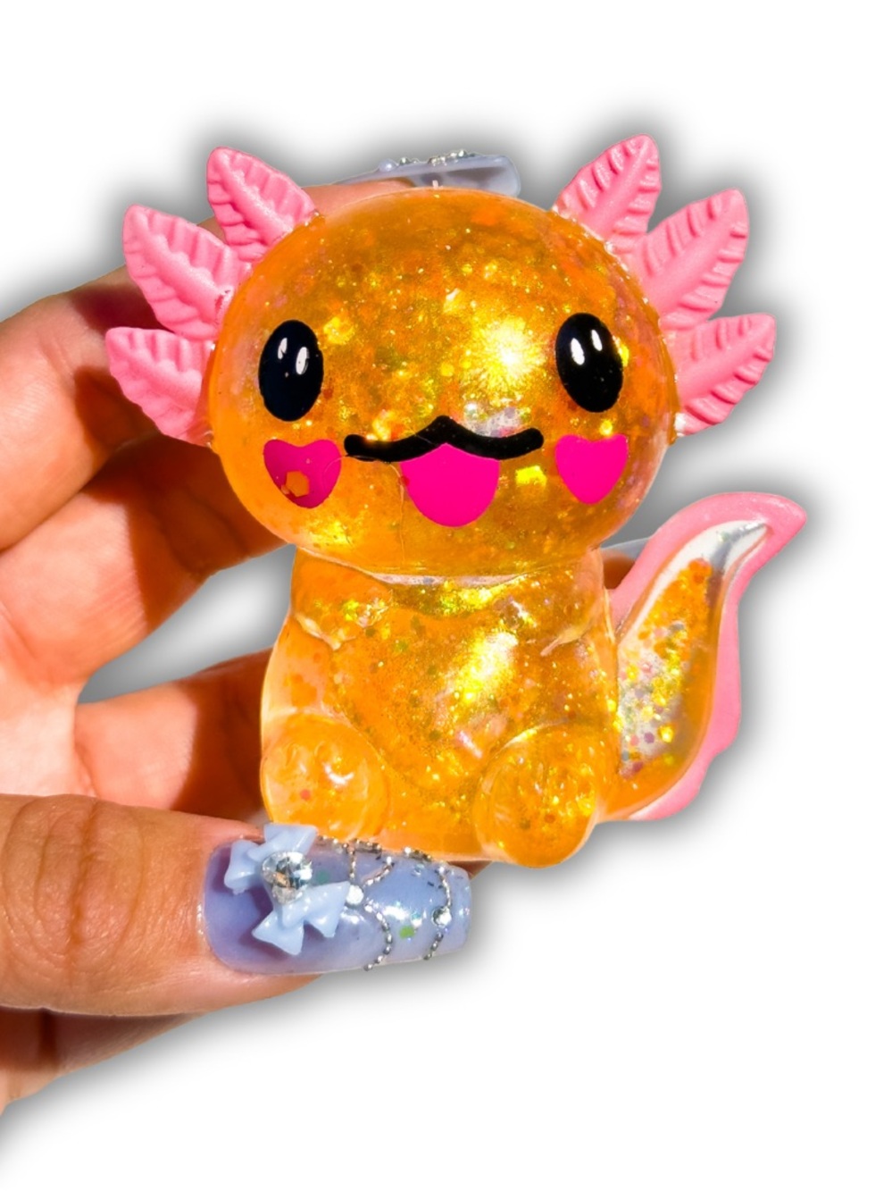 NEW Orange Glitter Axolotl Squishy Fidget Trading Toy Stress Relief Squishie